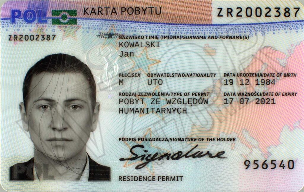 Karta pobytu in Poland. Apply TRC in Poland. TRC sample